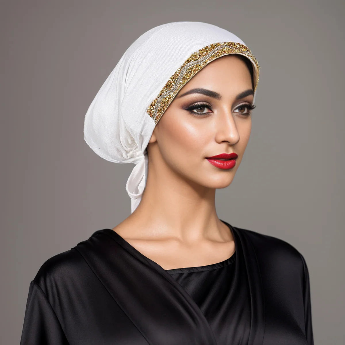 Women’s Modal Rhinestone Hijab Cap - Soft Muslim Turban Underscarf Bonnet for Secure Headwrap Styling