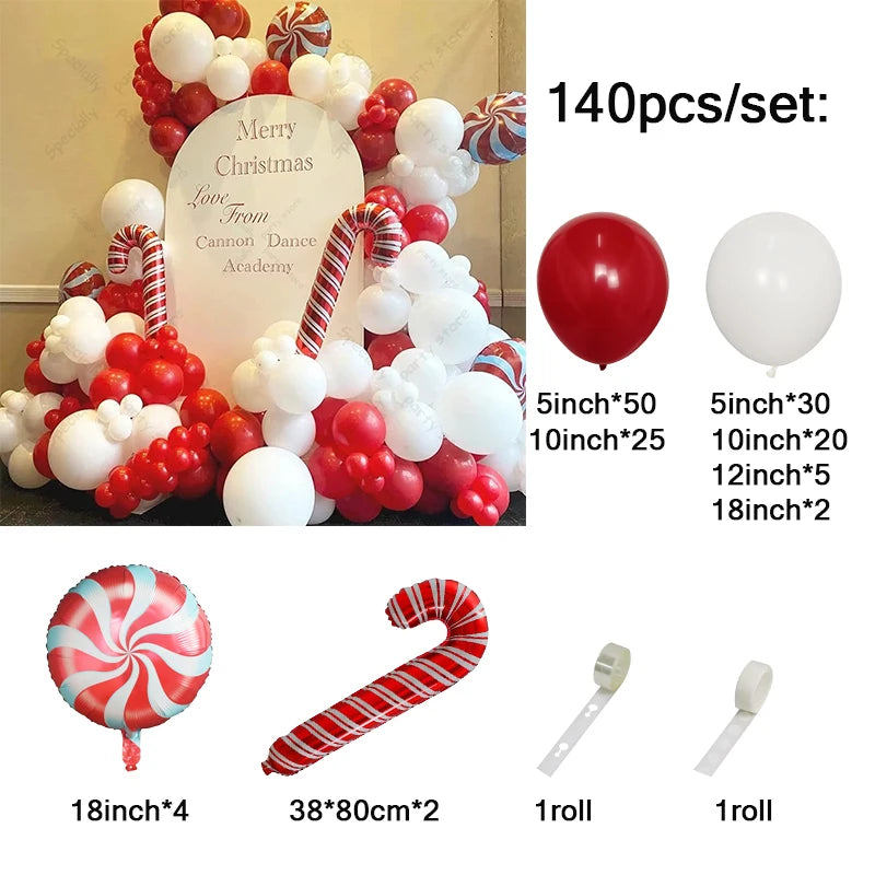 Christmas Balloon Garland Arch – Red & Green Balloons, Star, Santa, and Gift Box Foil Balloons for Xmas and New Year Decoration