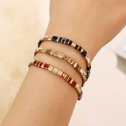 ZMZY Stone Tila Beads Elastic Bracelet for Women – 2025 Fashion Colorful Rainbow Miyuki Tile Bead Jewelry Gift Bracelet
