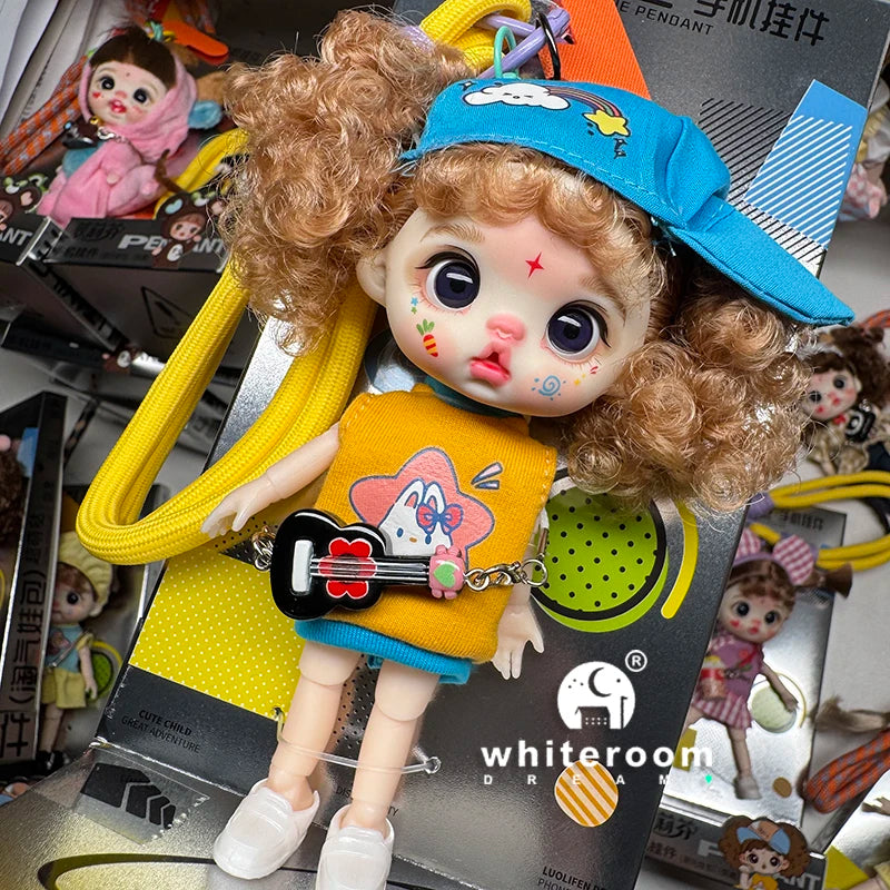 Mini Labbu Pocket Doll – Jointed Blythe-Style Boy & Girl Doll for Girls, Rainbow Ball Mobile Phone Decoration