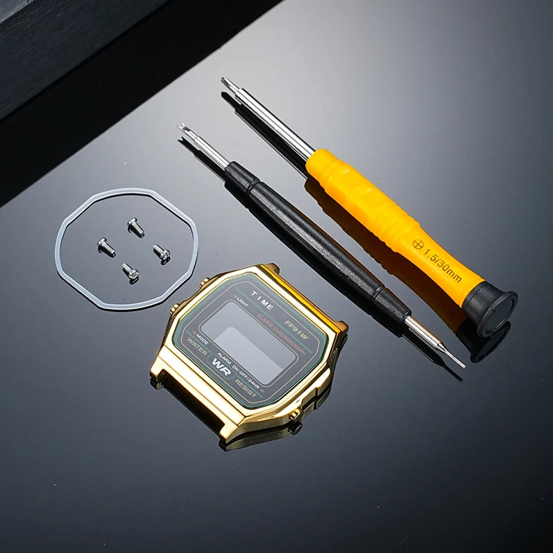 F-91W Stainless Steel Watch Case Mod Kit - Metal Shell Upgrade for Casio F91W, A158W, A159W & 593 Watches