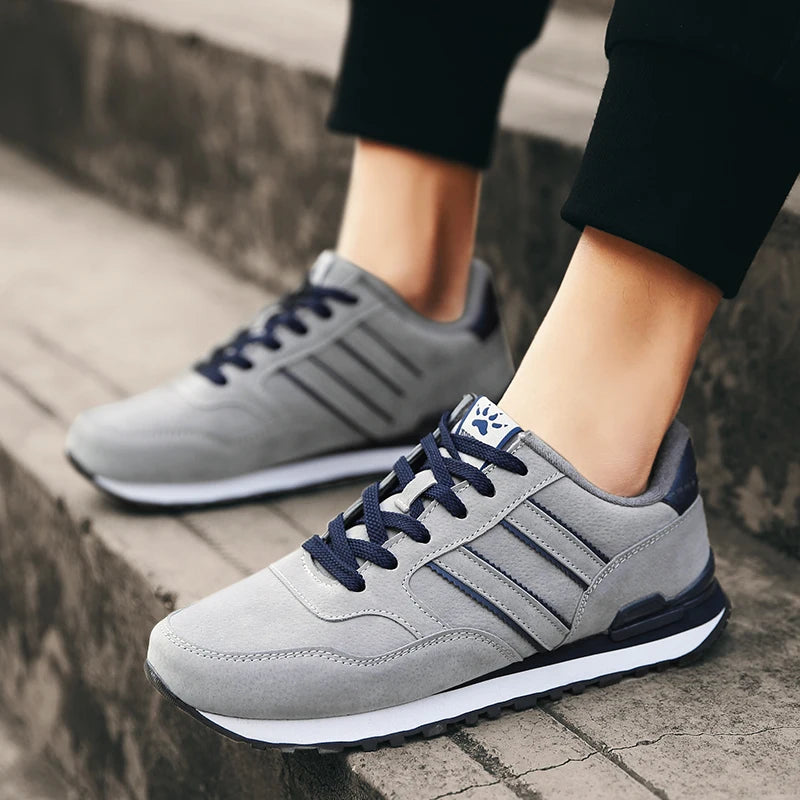 Men's Casual Artificial Leather Sneakers – Lightweight Breathable Lace-Up Flats for Spring & Outdoor Wear