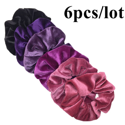 10/6/1Pcs Velvet Hair Scrunchies Set for Women – Solid Color Elastic Ponytail Hair Bands & Headband Accessories (Black Pack)