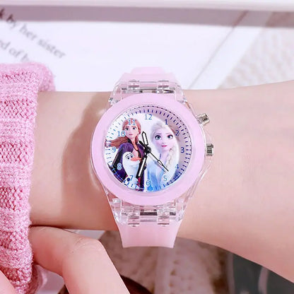 Disney Frozen Princess Kids Watch - Girls' Luminous LED Colorful Wristwatch for Students & Ladies