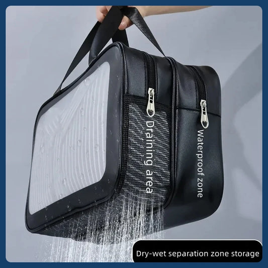 2025 Portable Travel Bag – Dual Transparent Dry & Wet Separation PU Cosmetic Pouch for Fitness and Swimming Essentials