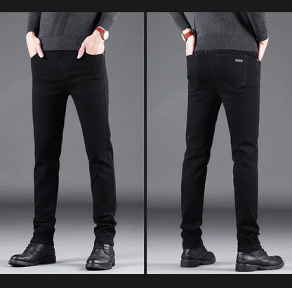 Men’s Spring Autumn Slim Black Jeans — Elastic Straight Korean Vintage Denim Pants for Business & Casual Wear