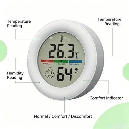 Round Digital Thermometer Hygrometer - High-Precision Indoor Temperature & Humidity Monitor with Magnetic Bracket