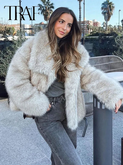 TRAF Sequin Woven Jacket for Women – Loose Fit, Stand Collar, Long Sleeve, Chic Autumn & Winter Outerwear 2023