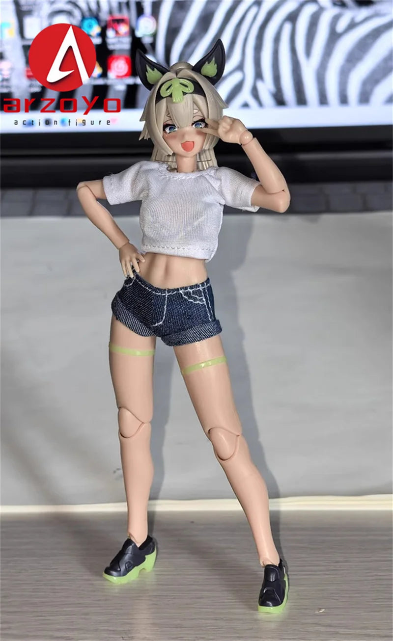 C-010 1/12 Scale Female Outfit – T-Shirt & Denim Shorts for 6’’ Romankey Soldier Action Figures