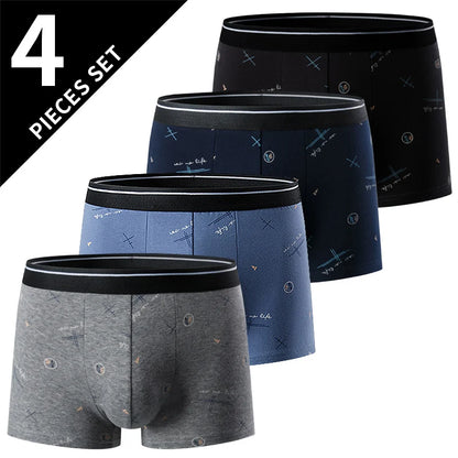 4-Piece Men's Fashion Boxer Shorts – European & American Size, Comfortable & Breathable Plus Size with Elastic Waist