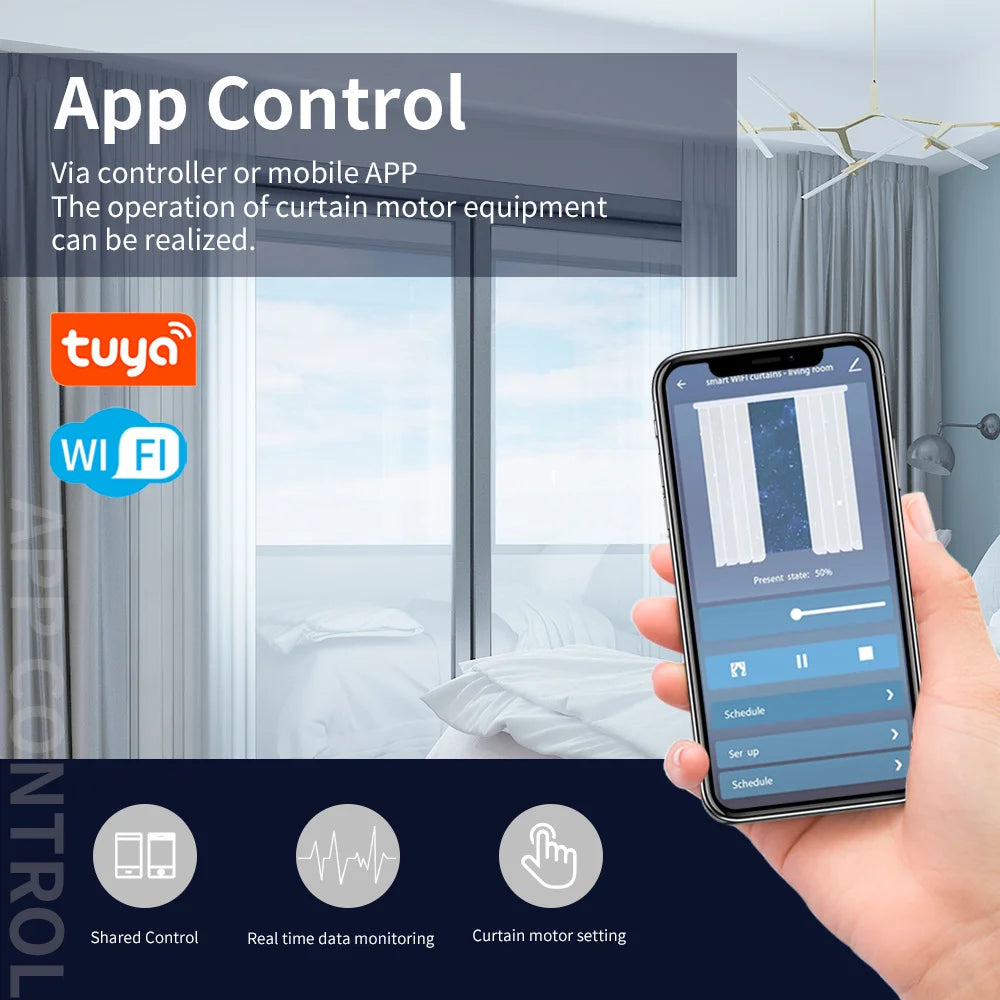 Smart Tuya WiFi/ZigBee Electric Curtain Shutter Motor – 22.5CM, RF Remote, App Control, Alexa, Google Assistant & SmartThings Compatible