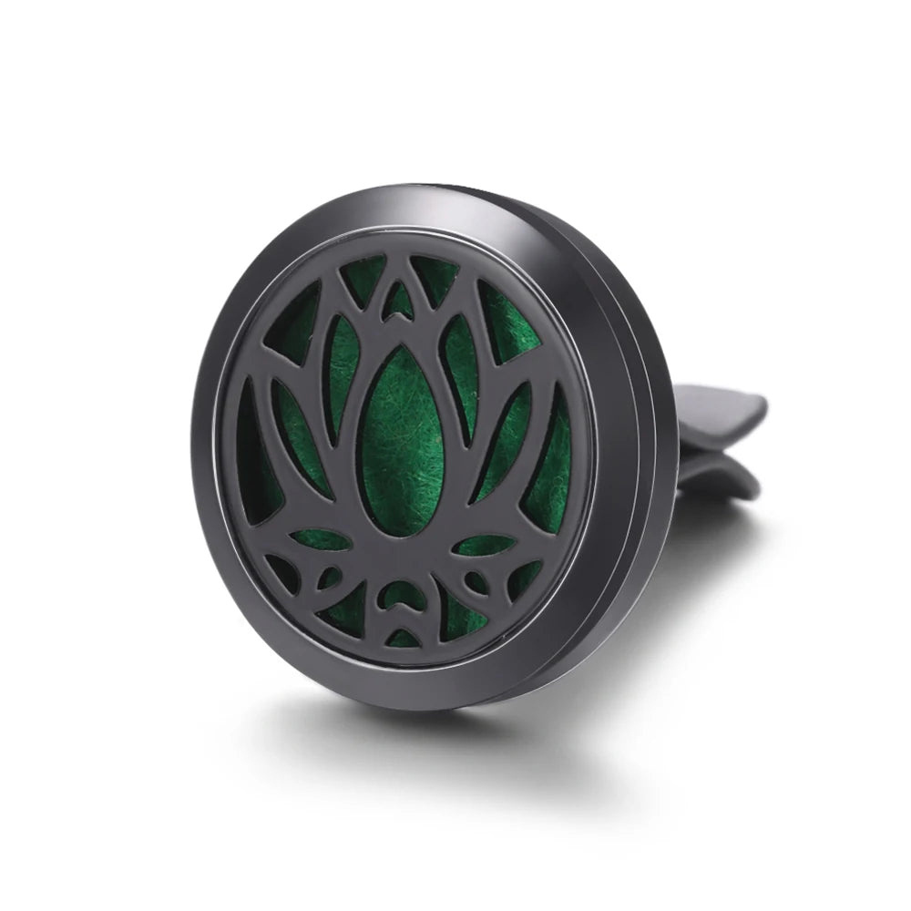 All-Black Tree of Life Car Air Freshener – Stainless Steel Aromatherapy Essential Oil Diffuser Locket Pendant