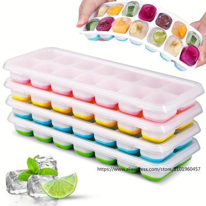 Silicone Ice Cube Mold – Easy-Release Flexible Tray with Spill-Resistant Removable Lid, Stackable Ice Trays with Covers
