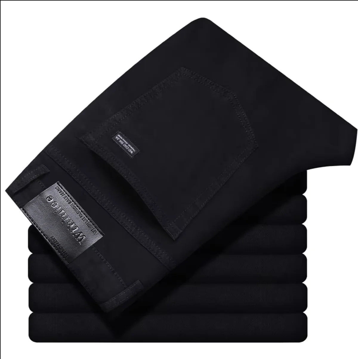 Men's Classic Stretch Jeans - Business Casual Straight Leg Denim Work Trousers in Blue & Black