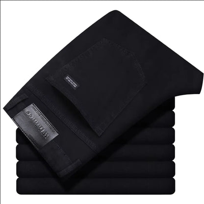 Men's Classic Stretch Jeans - Business Casual Straight Leg Denim Work Trousers in Blue & Black