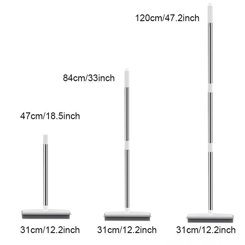 Long Handle Rubber Broom: Pet Hair Remover with Squeegee - Ideal for Fluff Carpet and Hardwood Floors, No Scratch Guarantee