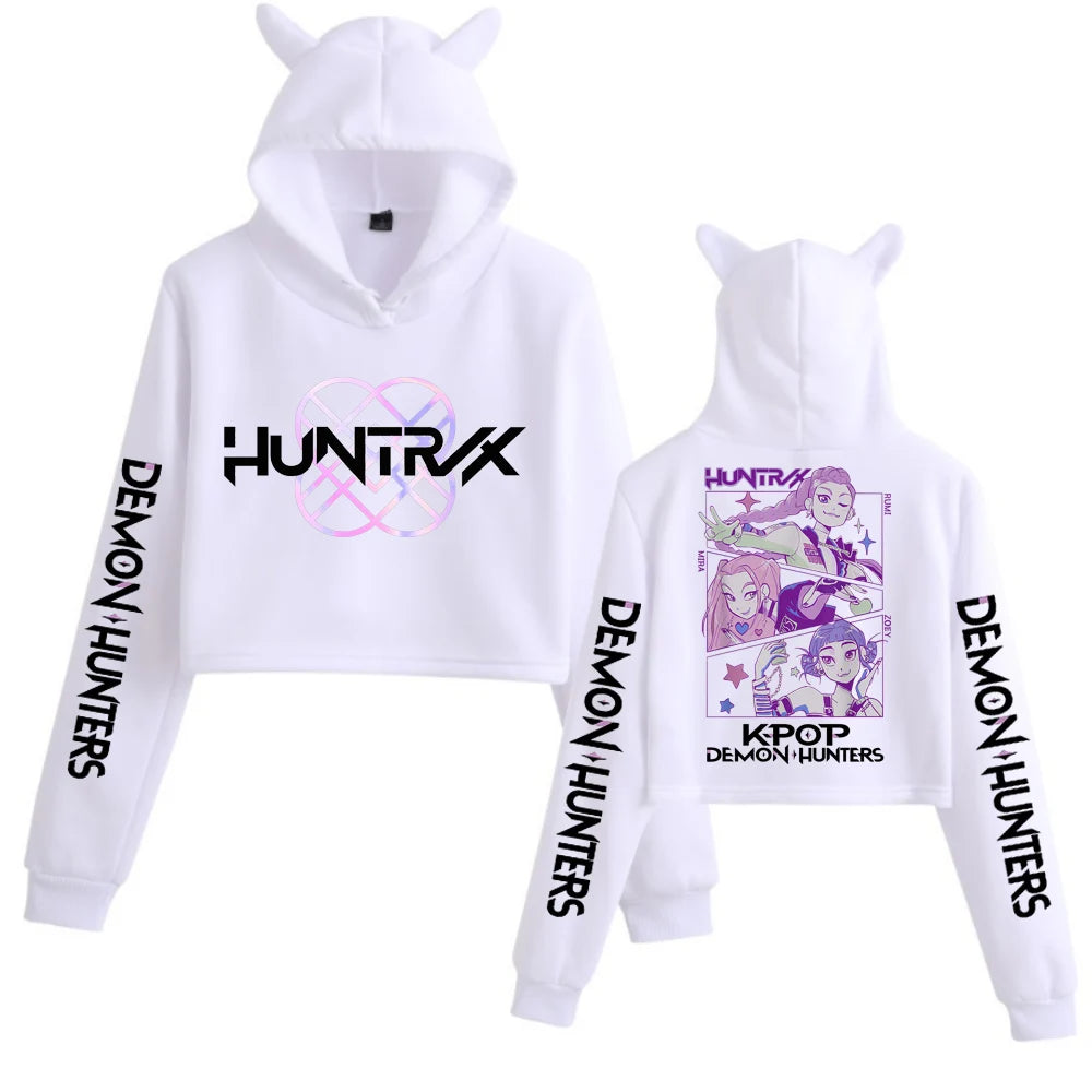 Kpop Demon Hunters Cat Ears Crop Top Sweatshirt – Long Sleeve Girls Fashion Hoodie