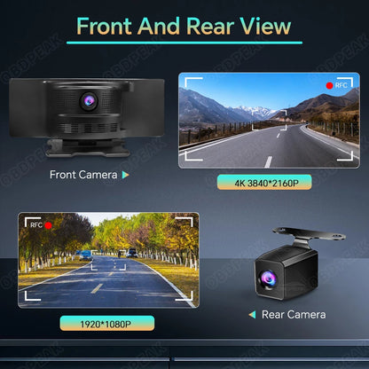OBDPEAK K2 2.0 Dash Cam – 10.26" 4K Car DVR with CarPlay & Android Auto, GPS Navigation, Rearview Mirror Video Recorder