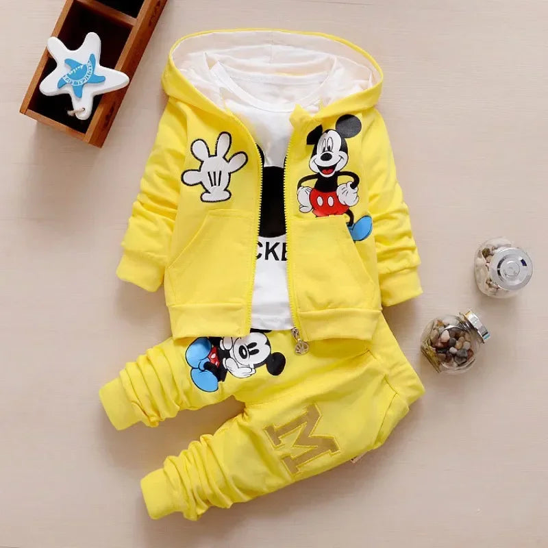 Boys Spring & Autumn Clothing Set – Mickey Cotton Hooded Coat, T-shirt & Pants 3PCS Casual Sportswear