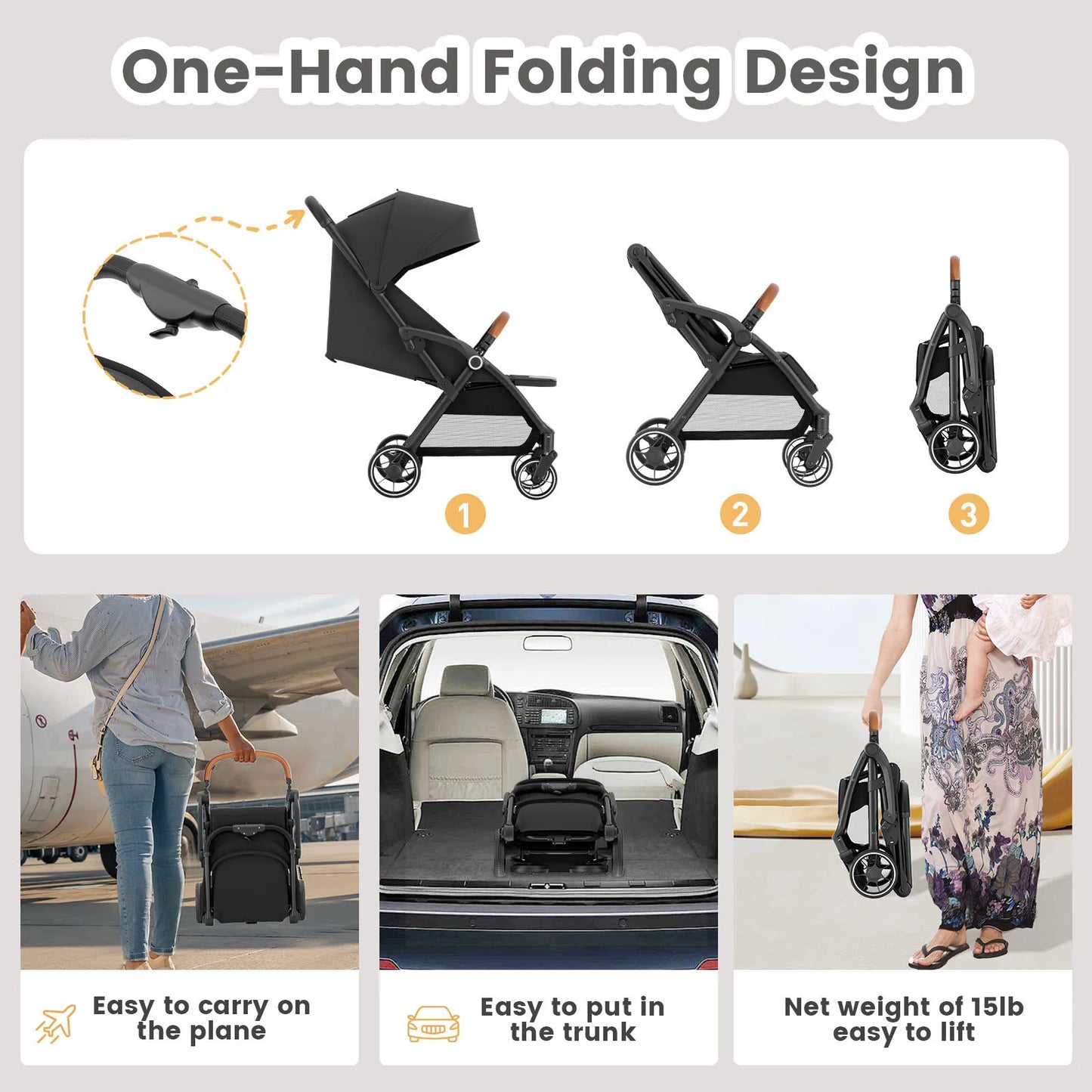 Foldable Luxury Baby Stroller Seat with 360° Swivel – Portable Newborn & Toddler Carriage