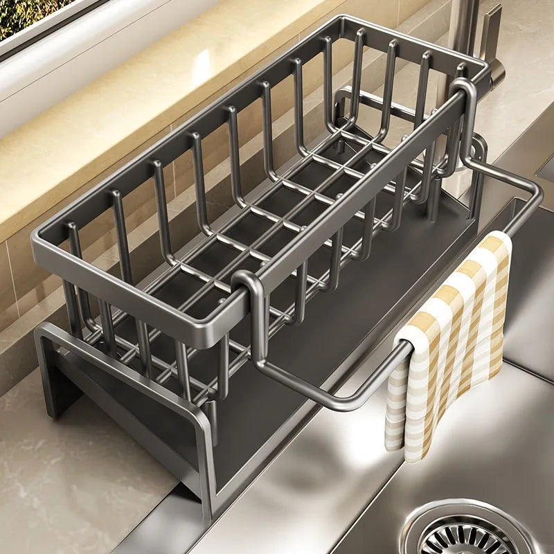 Kitchen Sink Drain Rack Organizer – ABS Plastic Self-Draining Shelf for Soap, Sponge, Dishcloth and Towel Storage