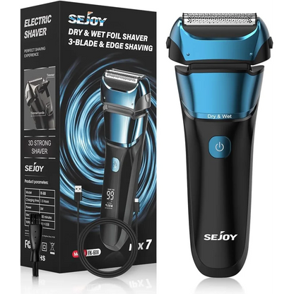 Sejoy Electric Razor for Men – 3-Blade Foil Shaver with 7500 RPM High-Speed Motor & Digital Power Display