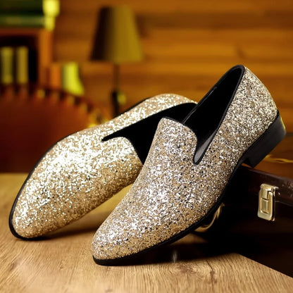Men’s Sequin Loafers - Luxury Gold Silver Slip-On Formal Wedding and Party Dress Shoes