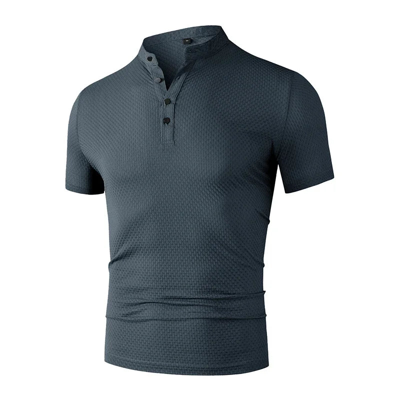Men's Business Casual Polo Shirt - Short Sleeve Breathable Summer Top with Floral Detail