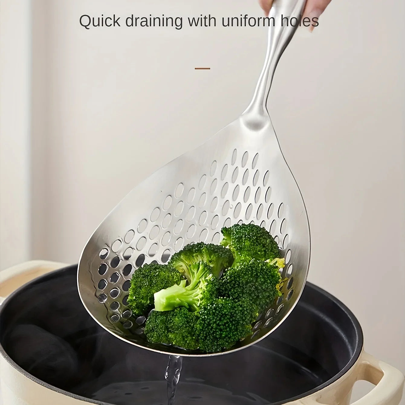 201 Stainless Steel Kitchen Strainer with Wood Handle – Pepper Seasoning Colander, Sieve & Cooking Scoop Spoon