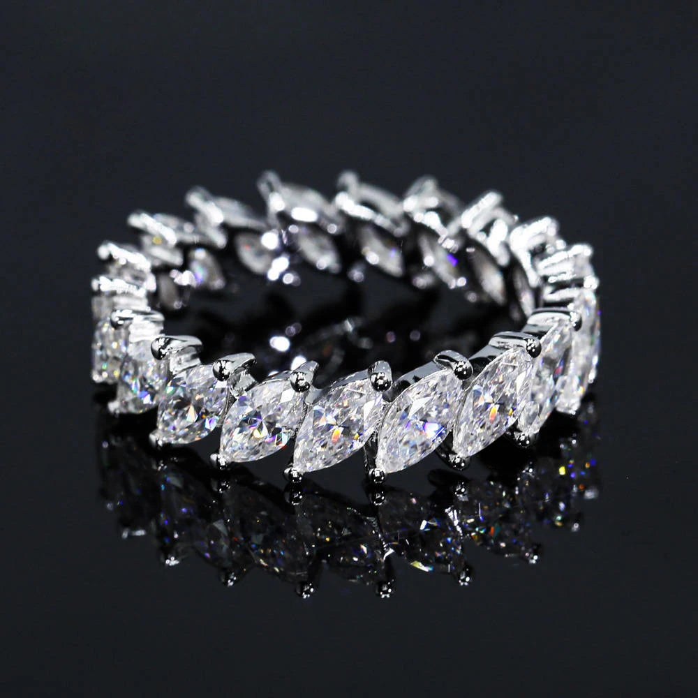 3×6mm Marquise Cut Moissanite Eternity Ring — 925 Sterling Silver Engagement & Wedding Band for Women and Men with GRA Certificate