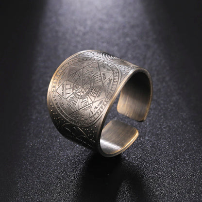 Dawapara 7 Archangels Protection Ring – Metatron Cube, Lilith Symbol, King Solomon Secrets Vintage Amulet Jewelry