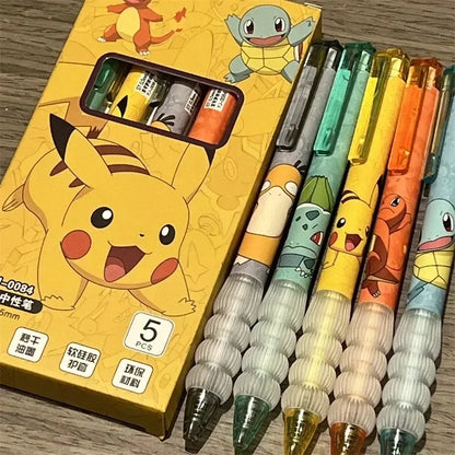 5PCS Pokemon Gel Pens – Pikachu, Charmander & Squirtle Cute Anime Cartoon Stationery for School & Holiday Gifts