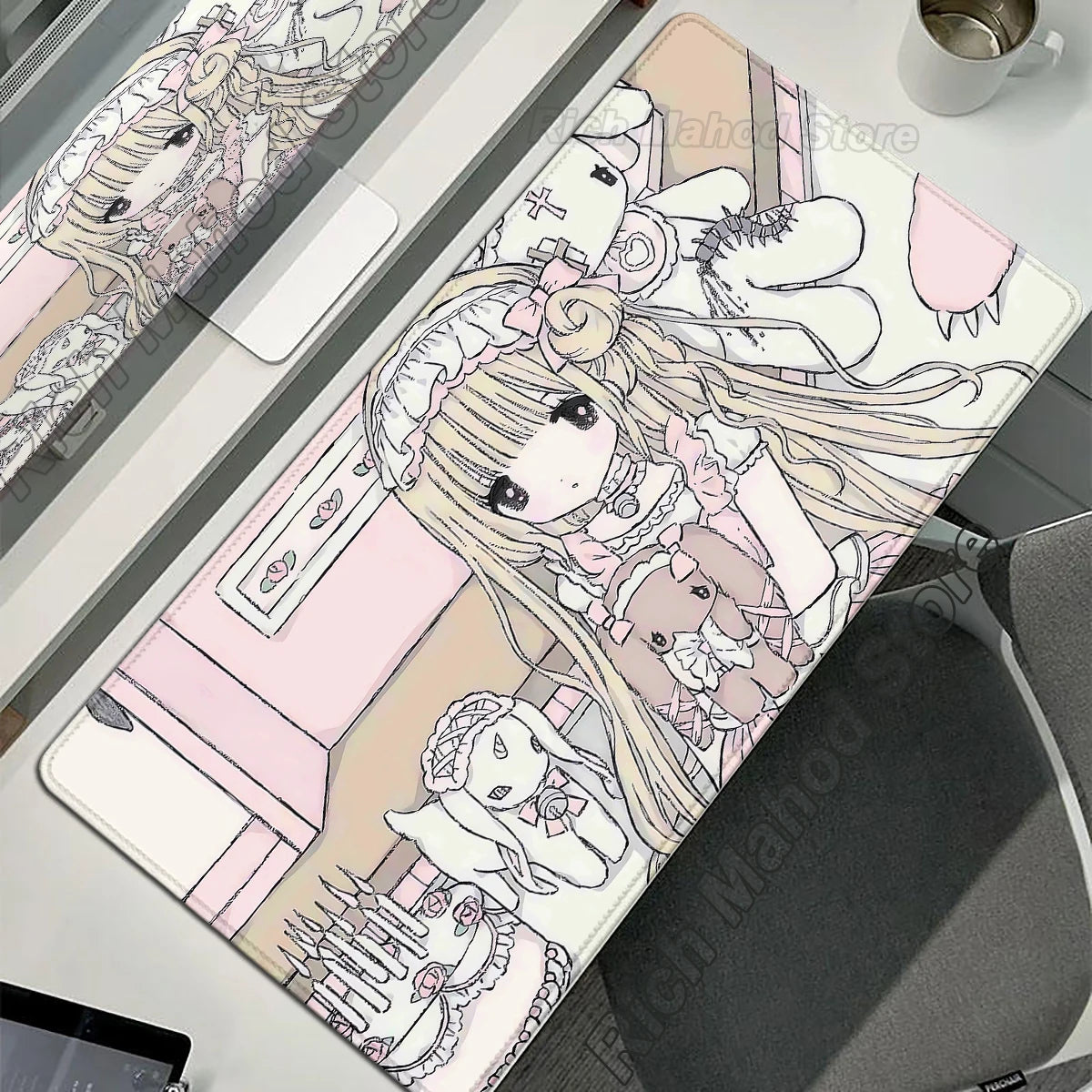 Anime Cute Angel Girl XXL Mouse Pad — Extended Gaming Desk Mat for Laptop, PC, Keyboard, Kawaii Pink Mousepad Carpet