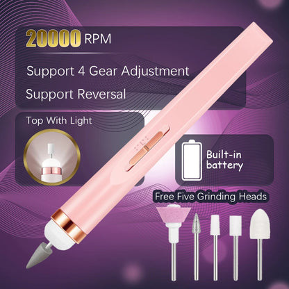 YIKOOLIN 5-in-1 Electric Nail Drill - USB Rechargeable Portable Manicure & Pedicure Kit