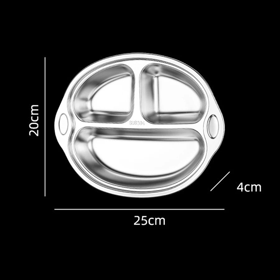 Kids Stainless Steel Dinner Plate - 304 Food Grade Cartoon Divided Plate for Breakfast, Meals, Home & Kindergarten Use