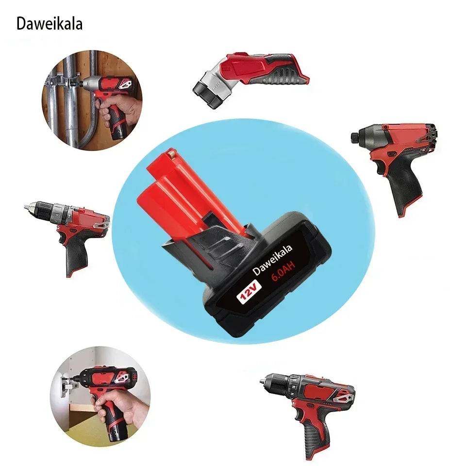 TURPOW 12V 6000mAh Rechargeable Battery for Milwaukee M12 Tools – Compatible with 48-11-2401, 48-11-2402, 48-11-2411, MIL-12A-L