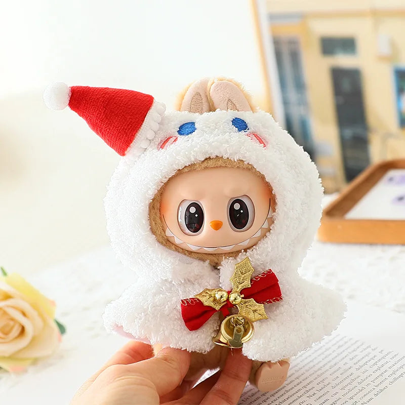15–17cm Labubu Doll Clothes – Christmas Hat, Scarf & Elk Snowman Plush Outfit Set, New Year Gift