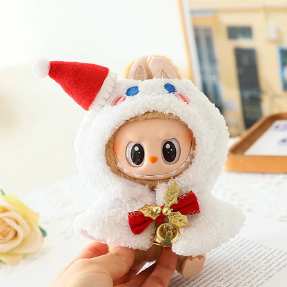 15–17cm Labubu Doll Clothes – Christmas Hat, Scarf & Elk Snowman Plush Outfit Set, New Year Gift