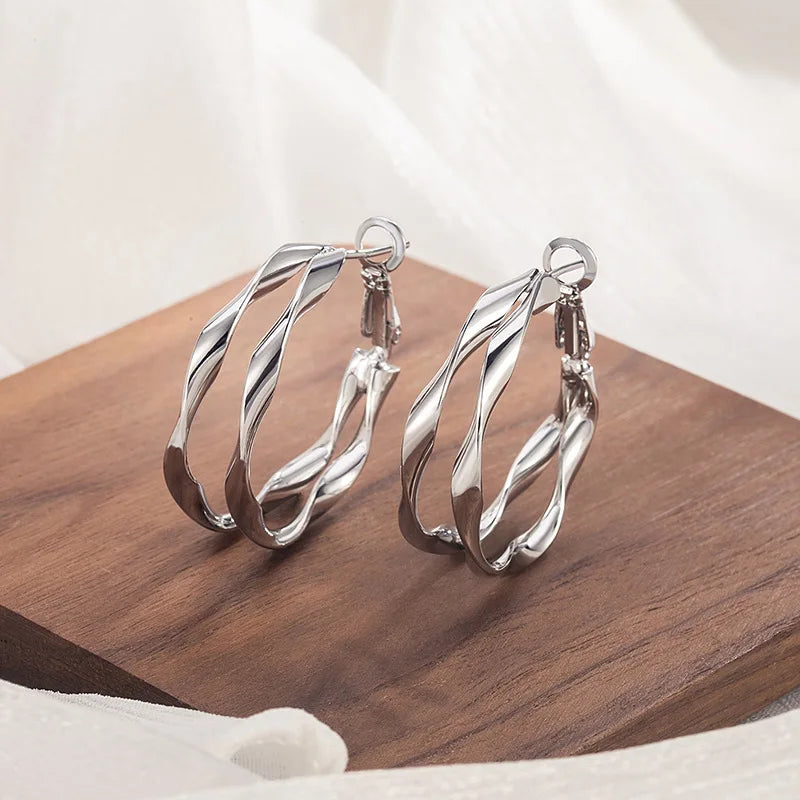 PANJBJ925 Sterling Silver Hoop Earrings - Frosted Geometric Design Fashion Jewelry Gift for Women