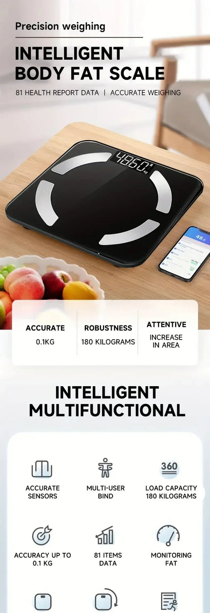 HOT Smart Body Fat Scale — High-Precision Bluetooth Weight Scale with HD Display & Mobile App | BMI, Fat & Muscle Analysis