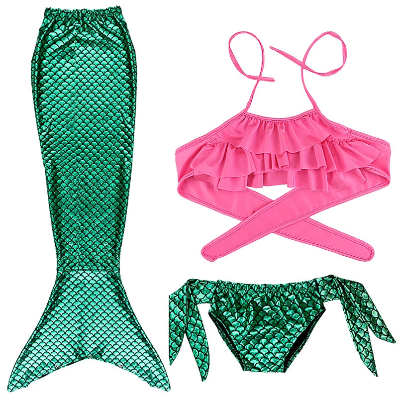 Cosplay Mermaid Tail Costume for Kids — Elastic Swimwear for Girls, Quick-Dry Swimming & Party Use