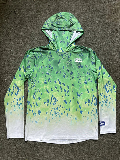 Men's Fishing Shirt with Sun Protection – All in One Hoodie Mask, UPF 50+ T-Shirt for Hunting, Camping & Angling