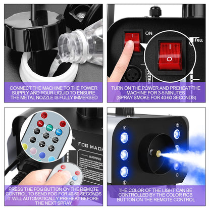 Somspot 1200W RGB LED Fog Machine with Remote Control - Haze Generator for DJ, Disco & Party Stage Effects