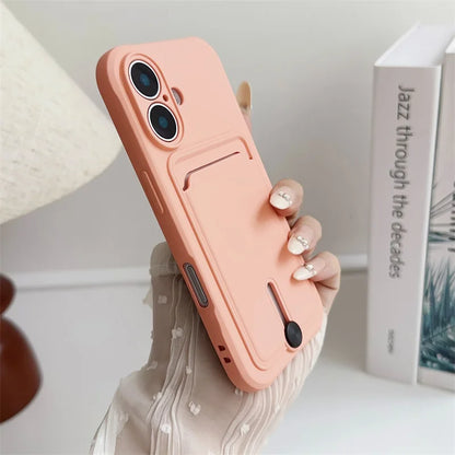 Luxury Silicone Card Holder Wallet Case for iPhone – Shockproof Camera Protection Cover for iPhone 16/15/14/13/12/11 Pro Max, XR, XS, X, 8 & 7 Plus
