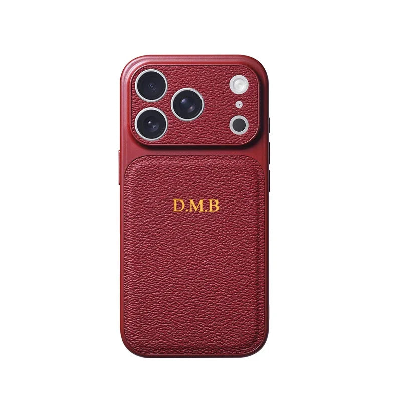 Personalized Initial Leather iPhone Case - Luxury Gold & Silver Monogram Cover with Lens Protection for iPhone 13–17 Series