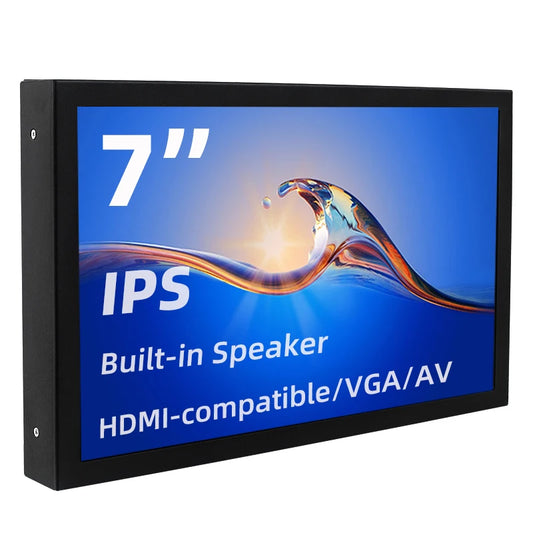 7-Inch Portable IPS Display — 1024x600 LCD with HDMI, VGA, AV Input & Type-C Power for PC, Laptop, Camera, TV Box & DVD Screen