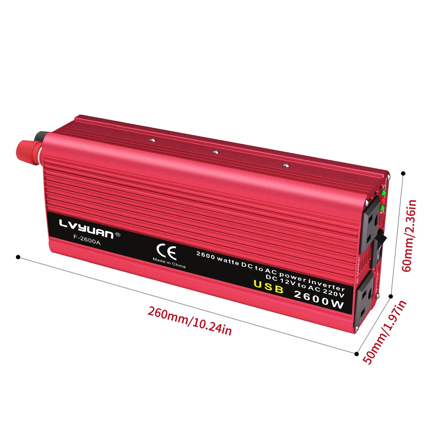 1500W-2600W Car Power Inverter – Portable DC12V to AC110V Charger for Phone, Laptop, Camera with US Socket