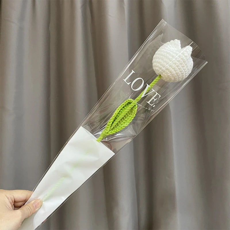 Tulip & Sunflower Knitting Flower Bouquet – Handcrafted Crochet Carnations, DIY Handmade Fake Flowers for Decor