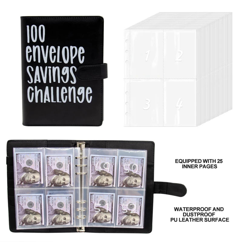100 Day Couple's Challenge Journal – PU Leather Loose-Leaf Savings Book with Magnetic Buckle, Save & Make Money Notebook