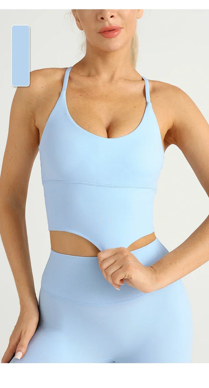 Solid Color Women’s Gym Yoga Sports Bra – Naked Feel, Sexy Cross Back Y-Shape Sling for Fitness, Jogging & Workout